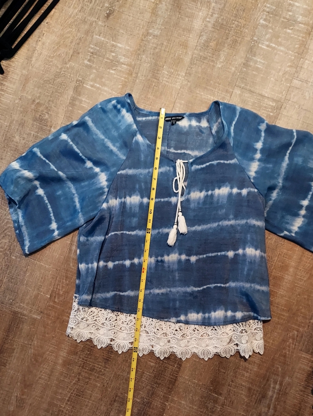 Blue Tie-Dye Lace Hem Boho Top
